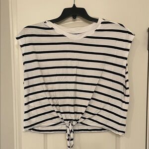 Old Navy Black and White Striped Tie-Front Tee